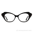 Mulheres Rhinestone Diamond Acetate Ópluos Óculos Ópticos